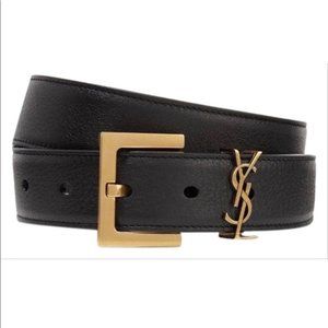 Saint Laurent Black Monogram Logo belt size 80